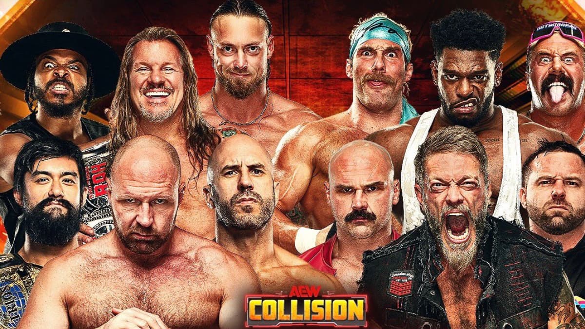 Match graphic for 12-man tag at AEW Collision Maximum Carnage