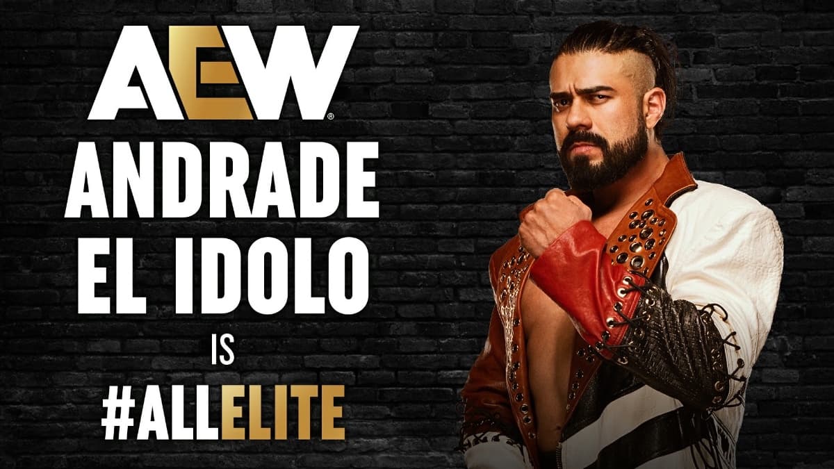 Andrade El Idolo is All Elite graphic with Andrade on the right hand side