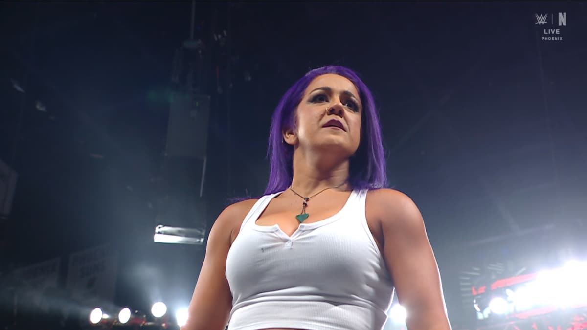 Bayley in a white vest on WWE Raw in June 2025