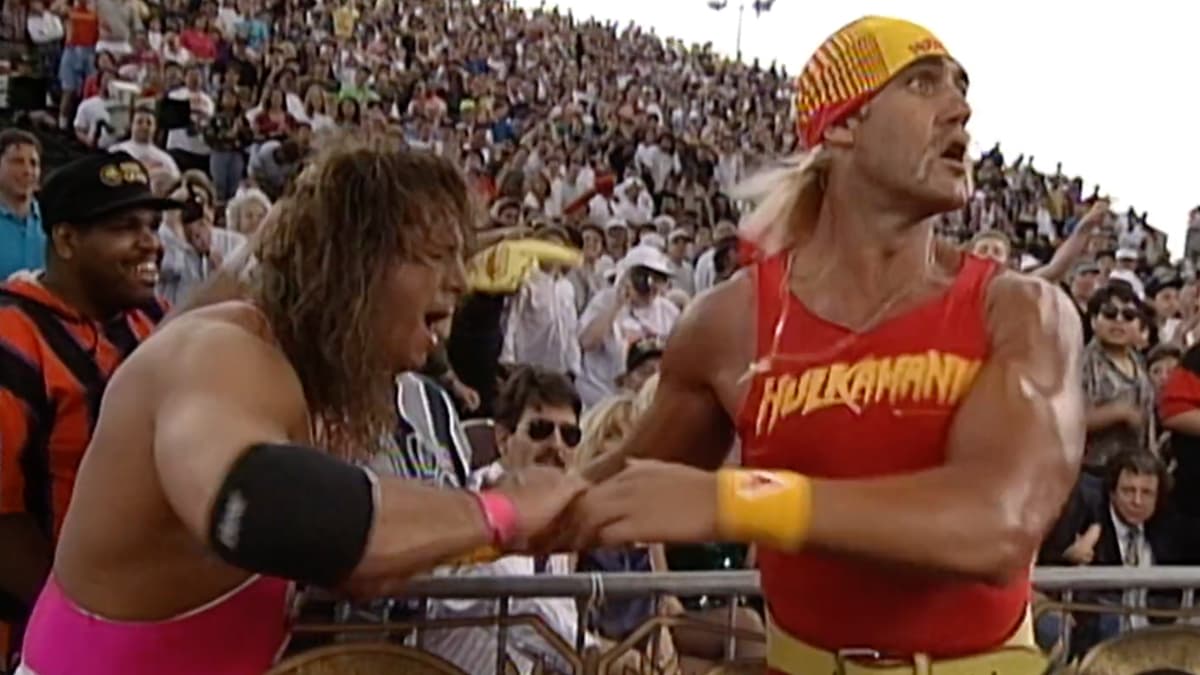 Bret Hart telling Hulk Hogan to enter the ring at WWE WrestleMania IX