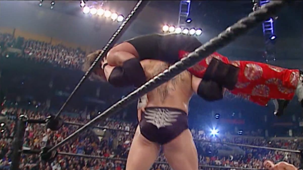 Brock Lesnar F5ing Matt Hardy at Royal Rumble 2003