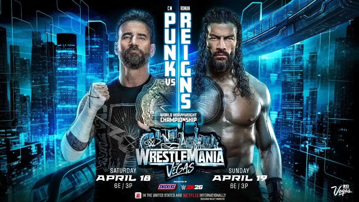 CM Punk vs. Roman Reigns graphic for WWE WrestleMania 42