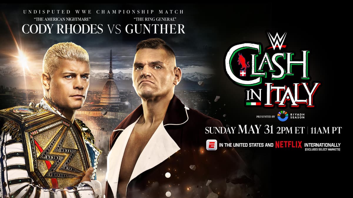 Graphic for Gunther vs. Cody Rhodes at WWE Clash in Italy
