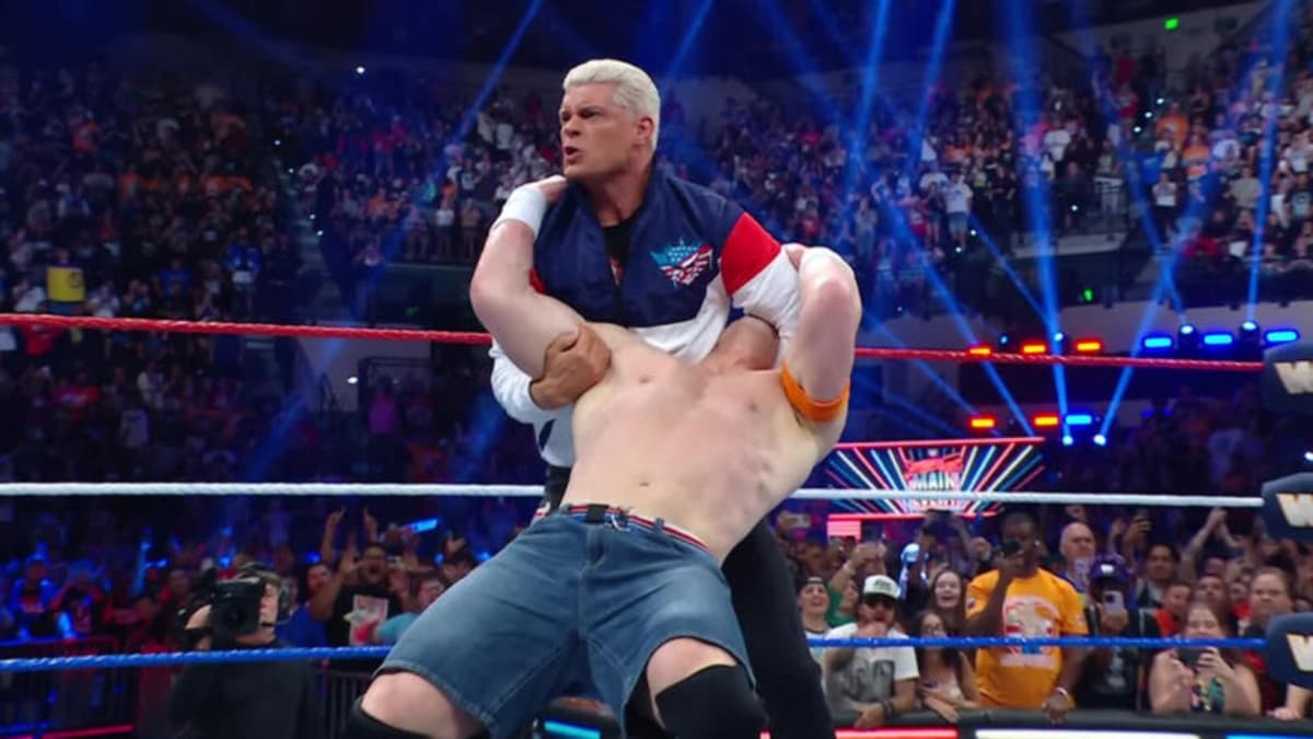 Cody Rhodes hitting Cross Rhodes on John Cena