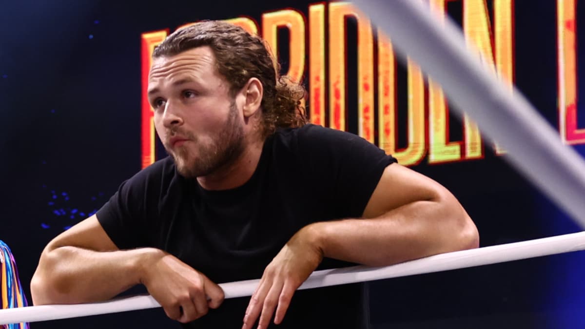 Jack Perry looking unamused on the apron on AEW Dynamite