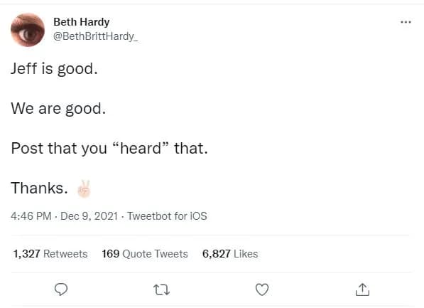 Jeff hardy beth hardy tweet december 2021