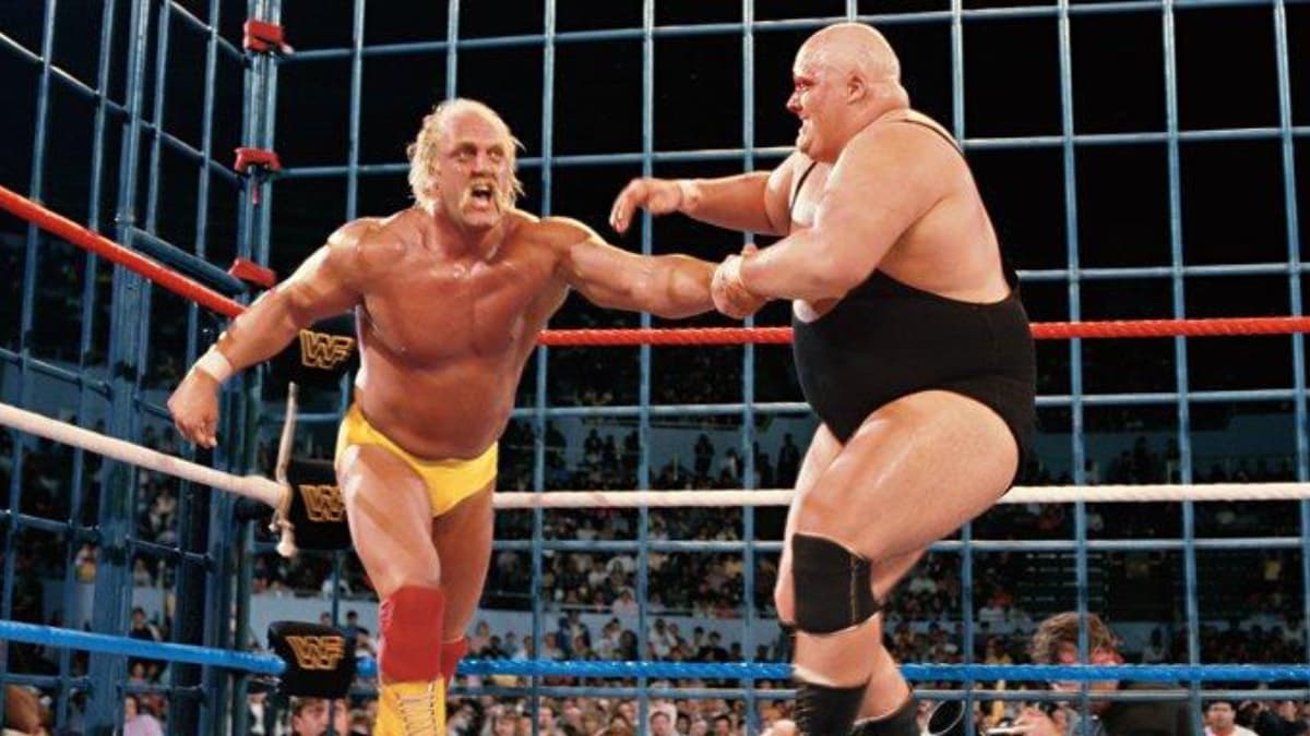 King Kong Bundy throwing Hulk Hogan across the ring at WWE WrestleMania 2