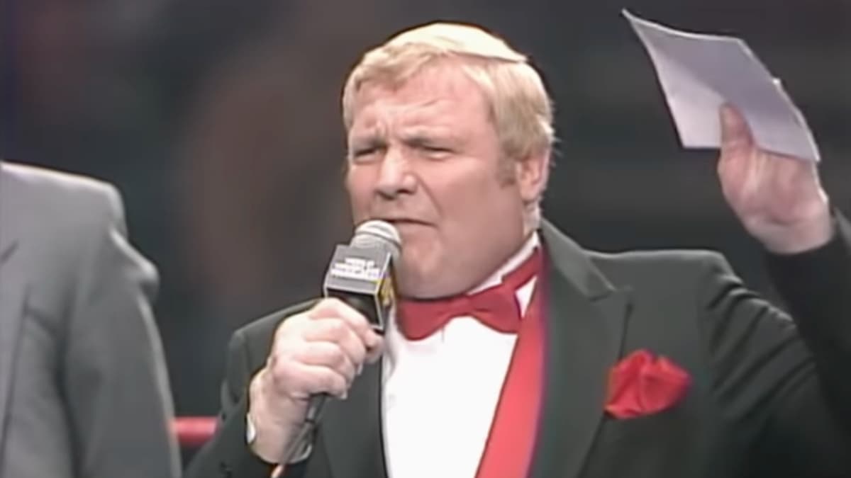 Lord Alfred Hayes shouting at WWF The Wrestling Classic