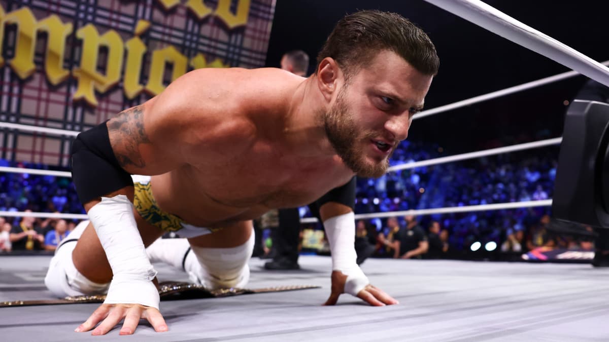 MJF doing push ups on AEW TV while looking into a camera