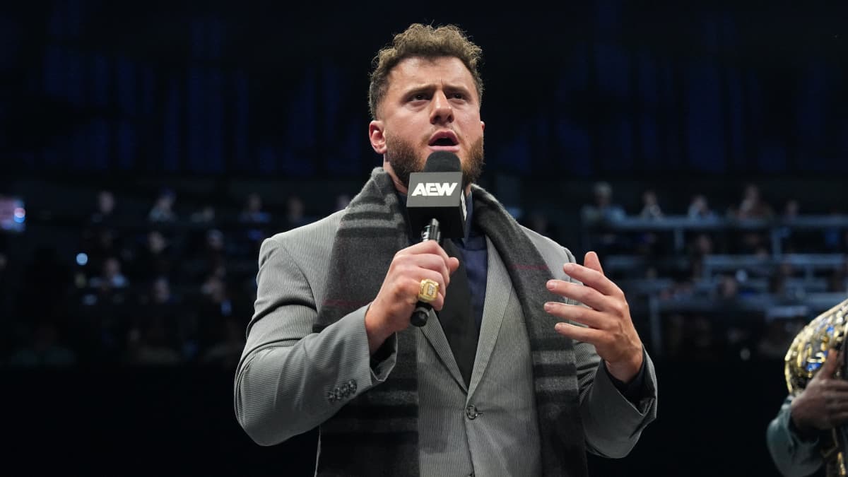 MJF in a suit cutting a promo on AEW Dynamite in June 2025