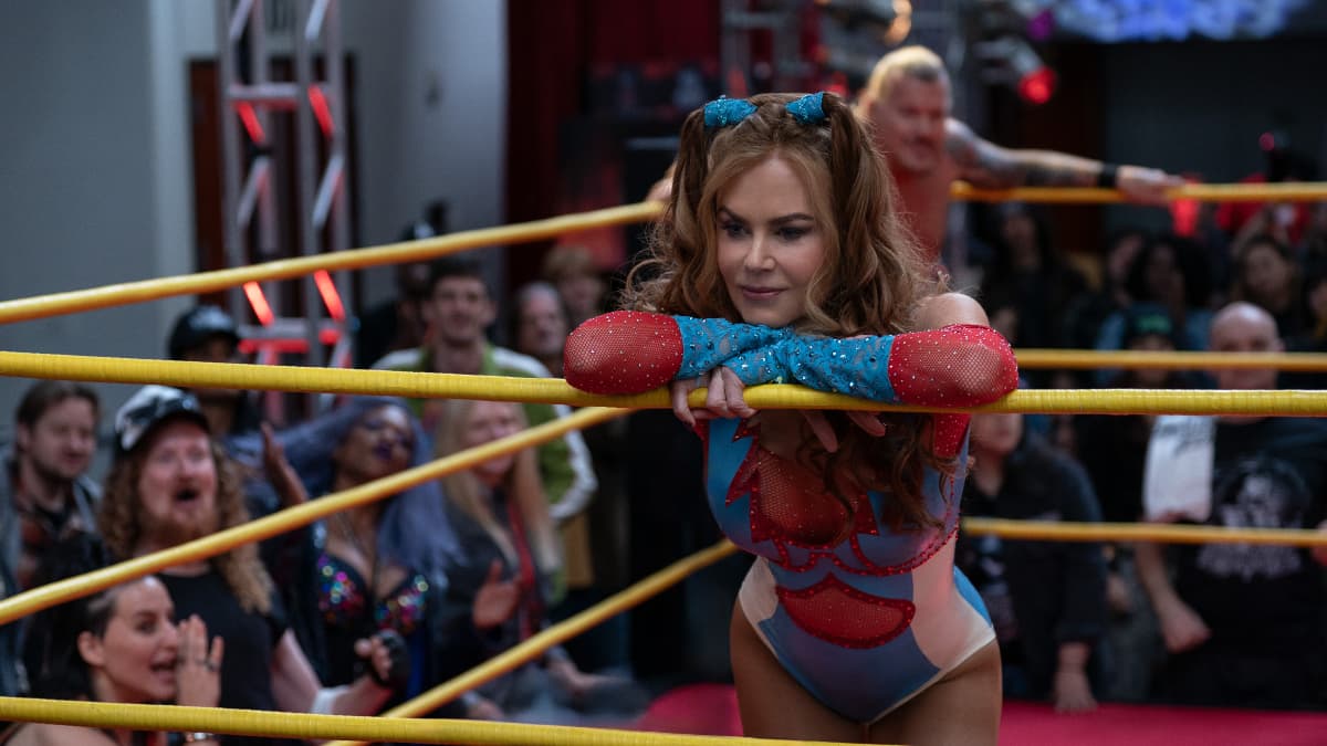 Nicole Kidman resting against the ring rope in Margo's Got Money Troubles