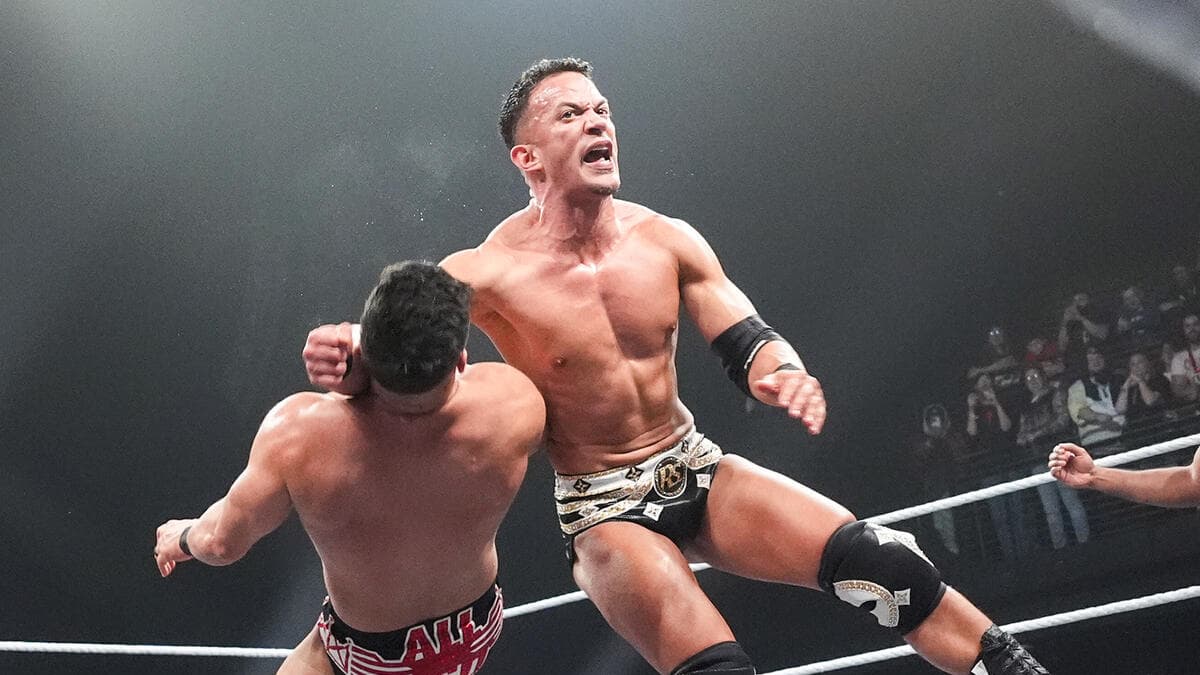 Ricky Starks hitting Ethan Page with a lariat on February 2025 episode of WWE NXT