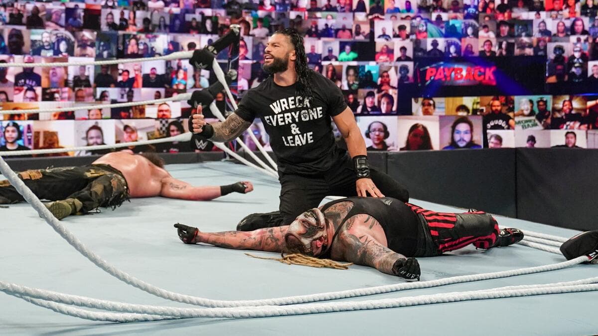 Roman Reigns pinning The Fiend at WWE Payback 2020