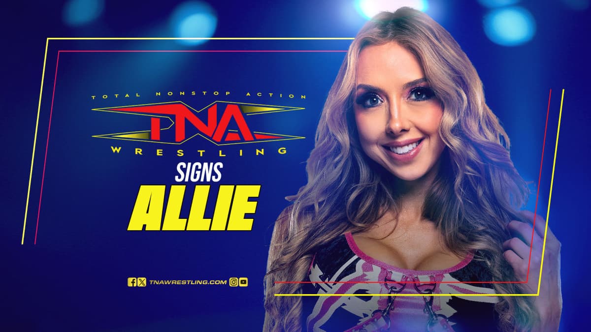 TNA signs Allie graphic with a picture of Allie on the right hand side