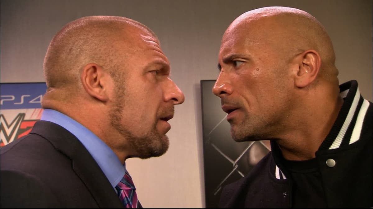 Triple H and The Rock face to face on 2014 episode of WWE SmackDown