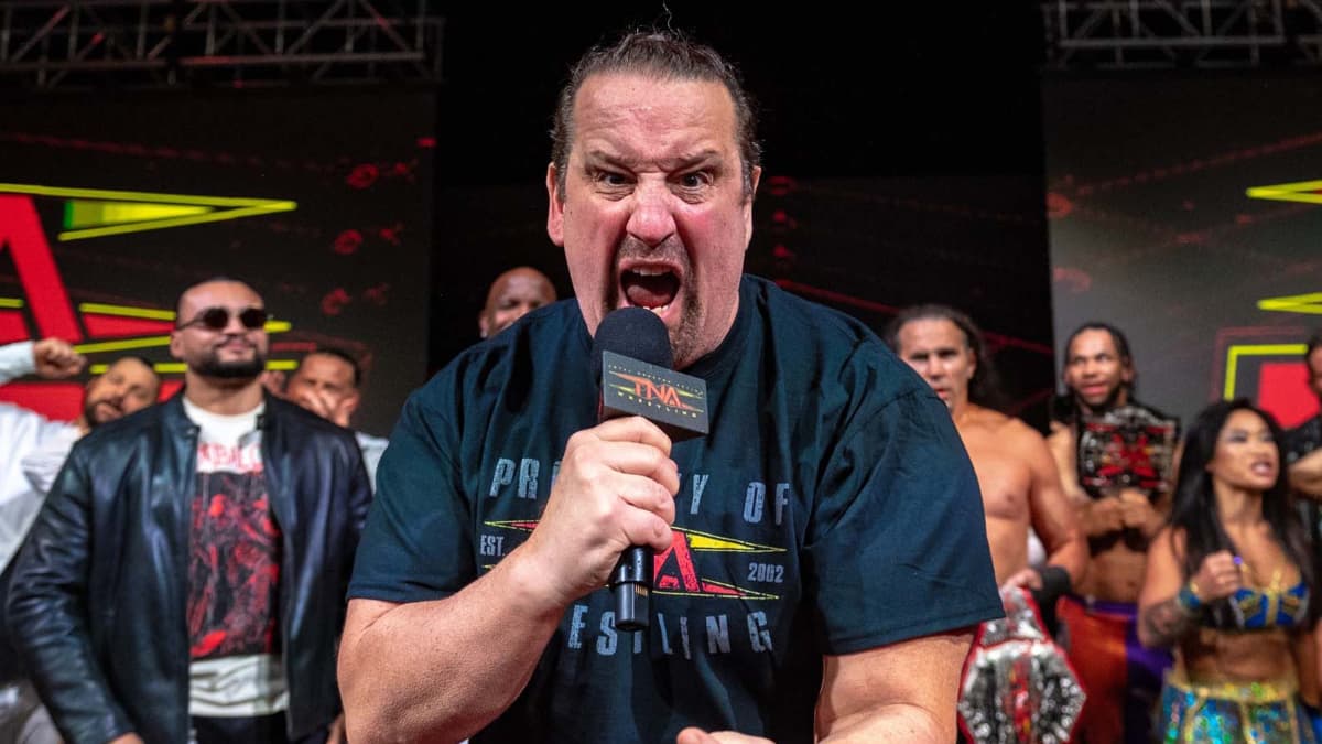 Tommy Dreamer shouting into a microphone for TNA Wrestling in September 2025