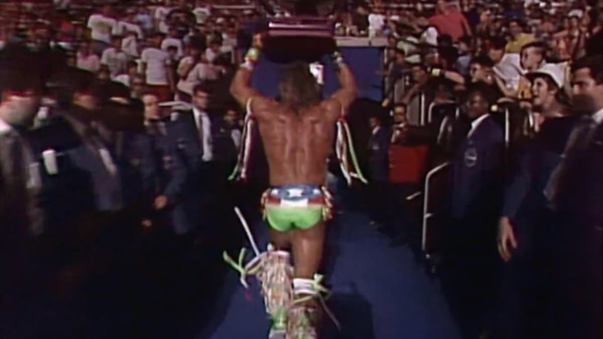 The Ultimate Warrior running up the ramp at SummerSlam 1991