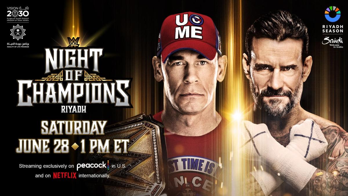 A match graphic for John Cena and CM Punk's WWE Title match at Night of Champions 2025