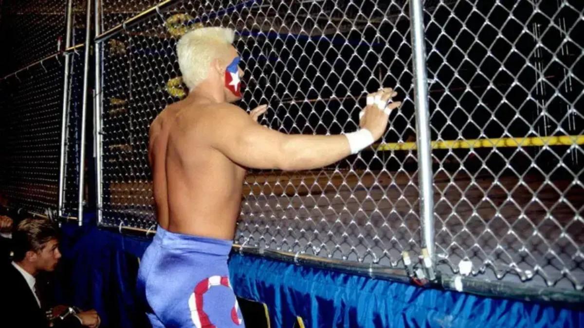 Sting touching the cage for WCW WarGames