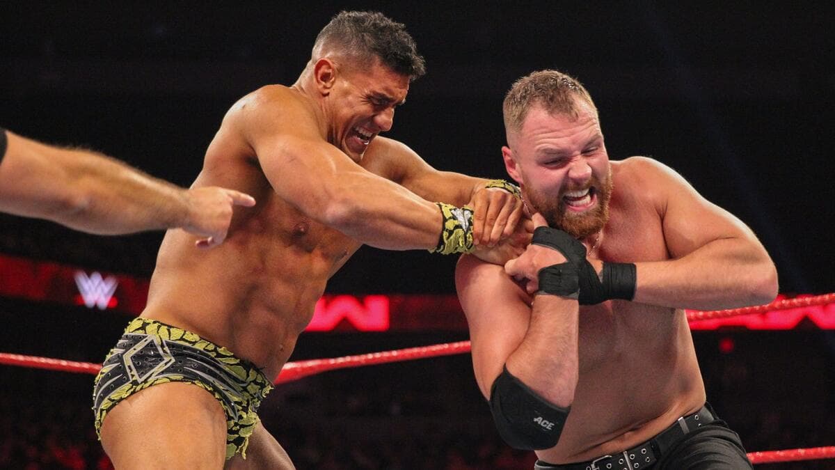 Dean Ambrose grappling with EC3 on WWE Raw