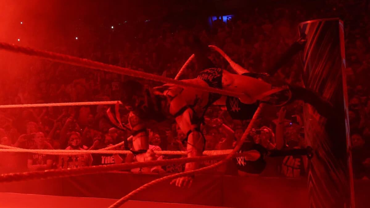 Finn Balor toppling from the turnbuckle at WWE Extreme Rules 2021