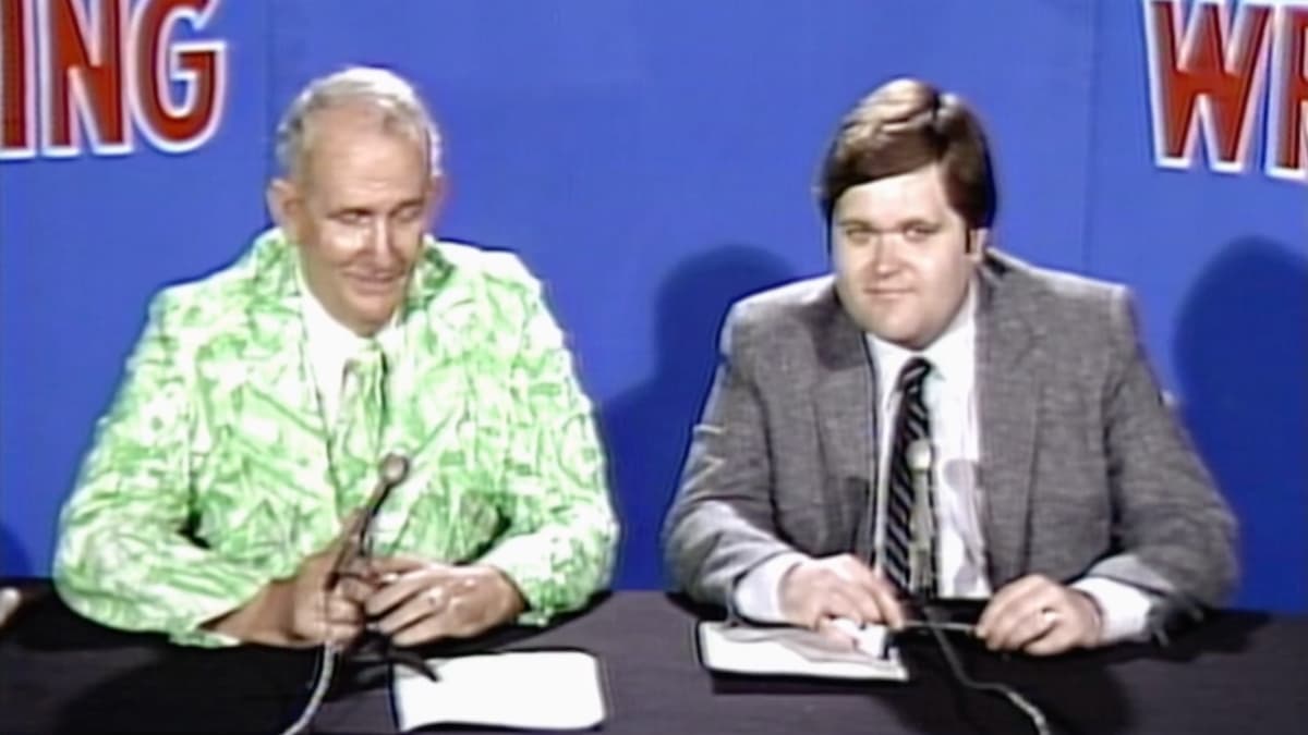 Jim Ross at the commentary desk for his Mid-South Wrestling debut