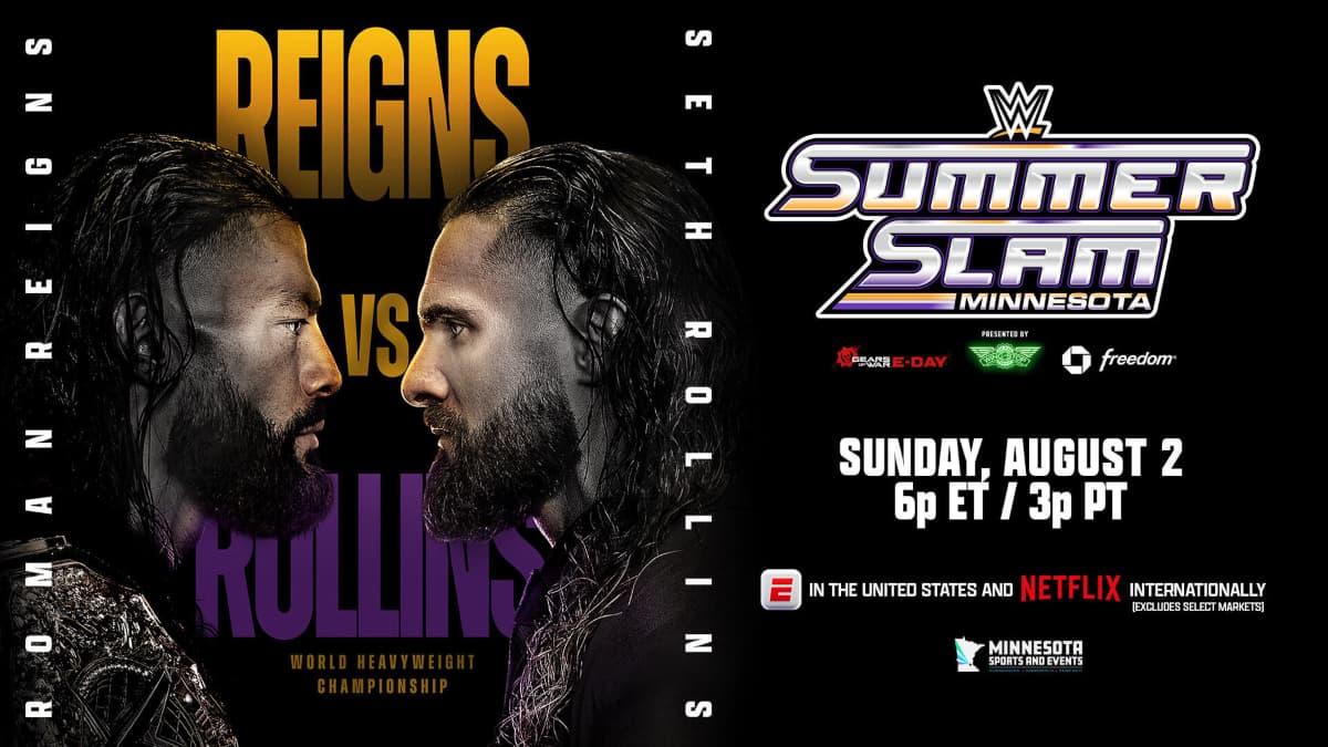 Roman Reigns vs. Seth Rollins WWE SummerSlam 2026 graphic