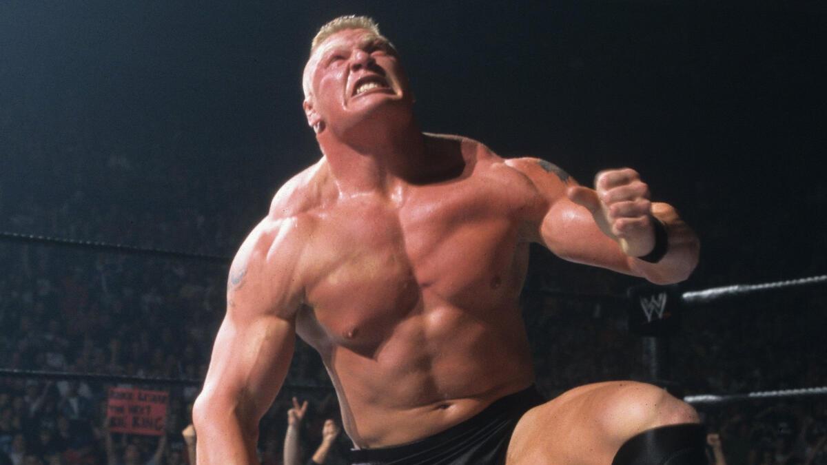 Brock Lesnar celebrating at WWE King of the Ring 2002