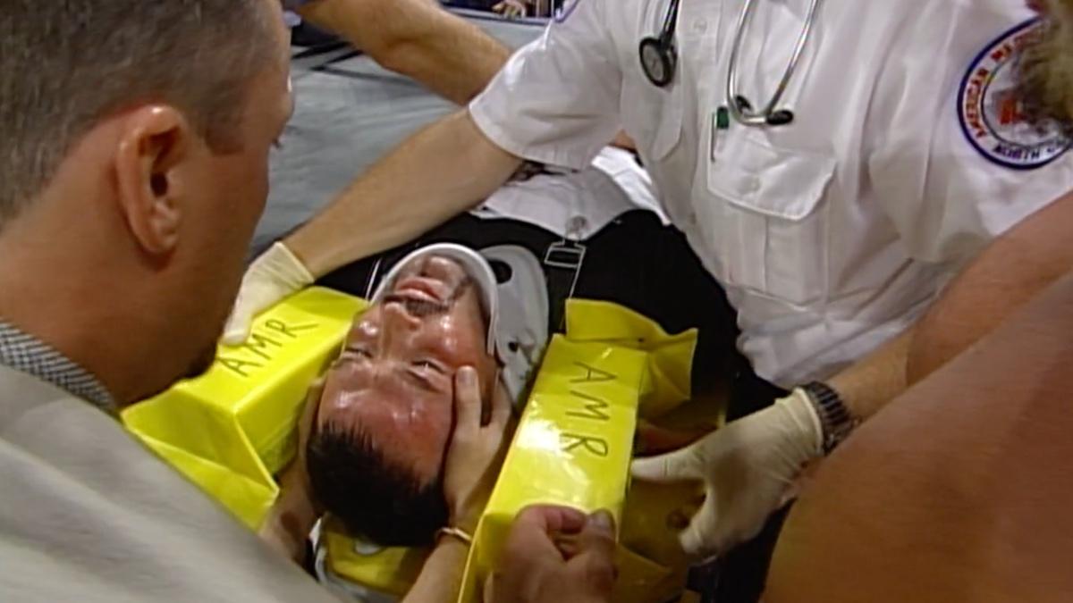 Buff Bagwell on a stretcher at WCW Fall Brawl 1998