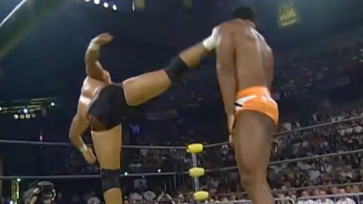 Ernest Miller hitting his spinning roundhouse kick to Norman Smiley at WCW Fall Brawl 1998