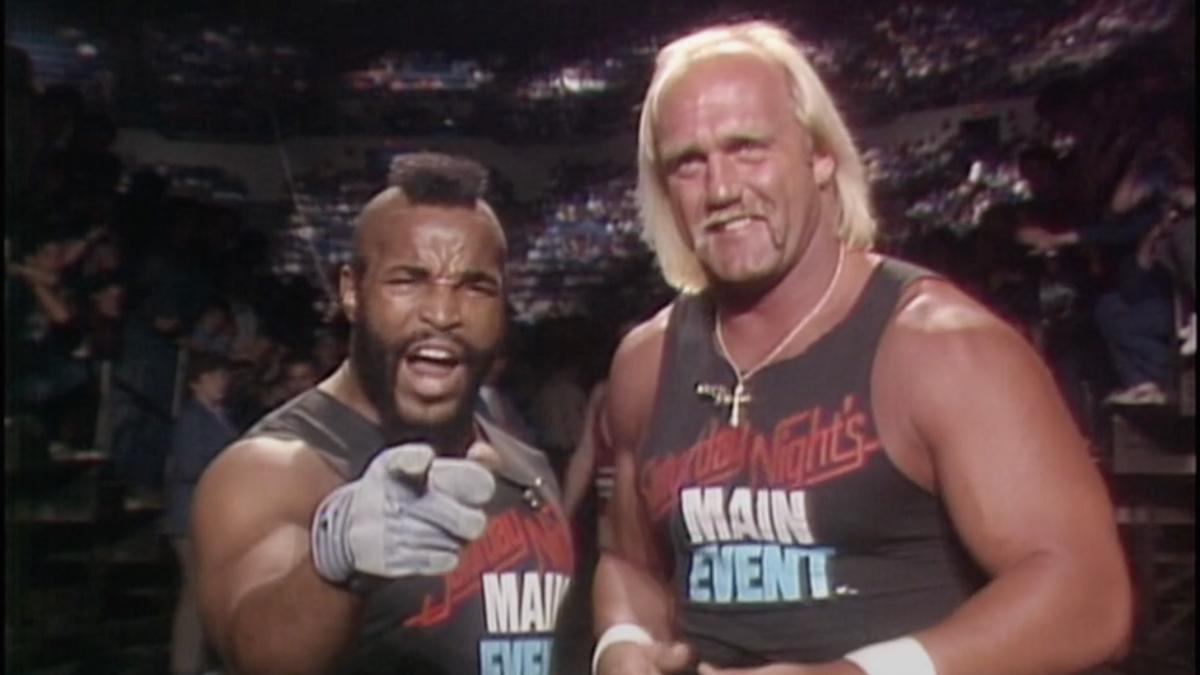 Hulk Hogan and Mr T cutting a promo to open WWE Saturday Night's Main Event on May 11, 1985