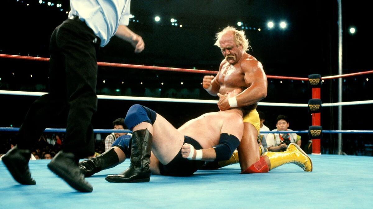 Hulk Hogan punching Stan Hansen at WWE/AJPW/NJPW Wrestling Summit