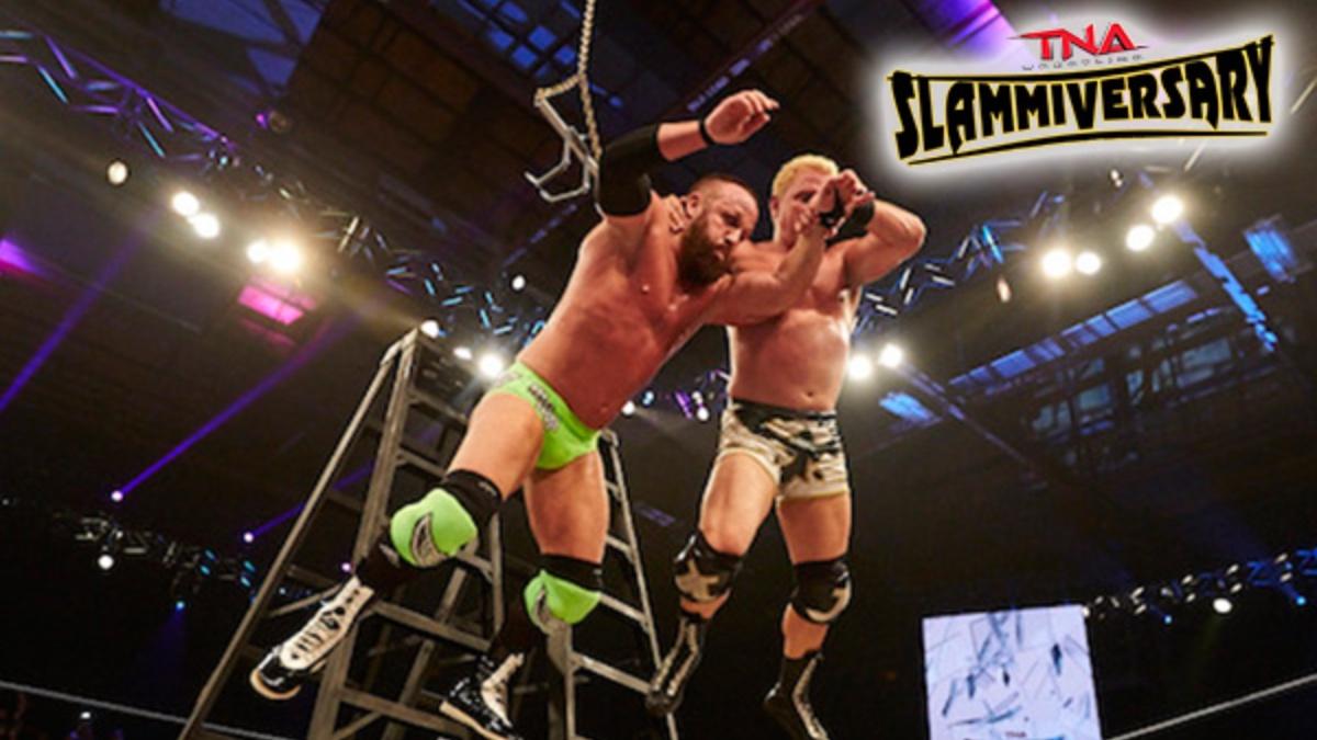 Jeff Jarrett hitting the Stroke from the ladder to Eric Young at TNA Slammiversary 2015