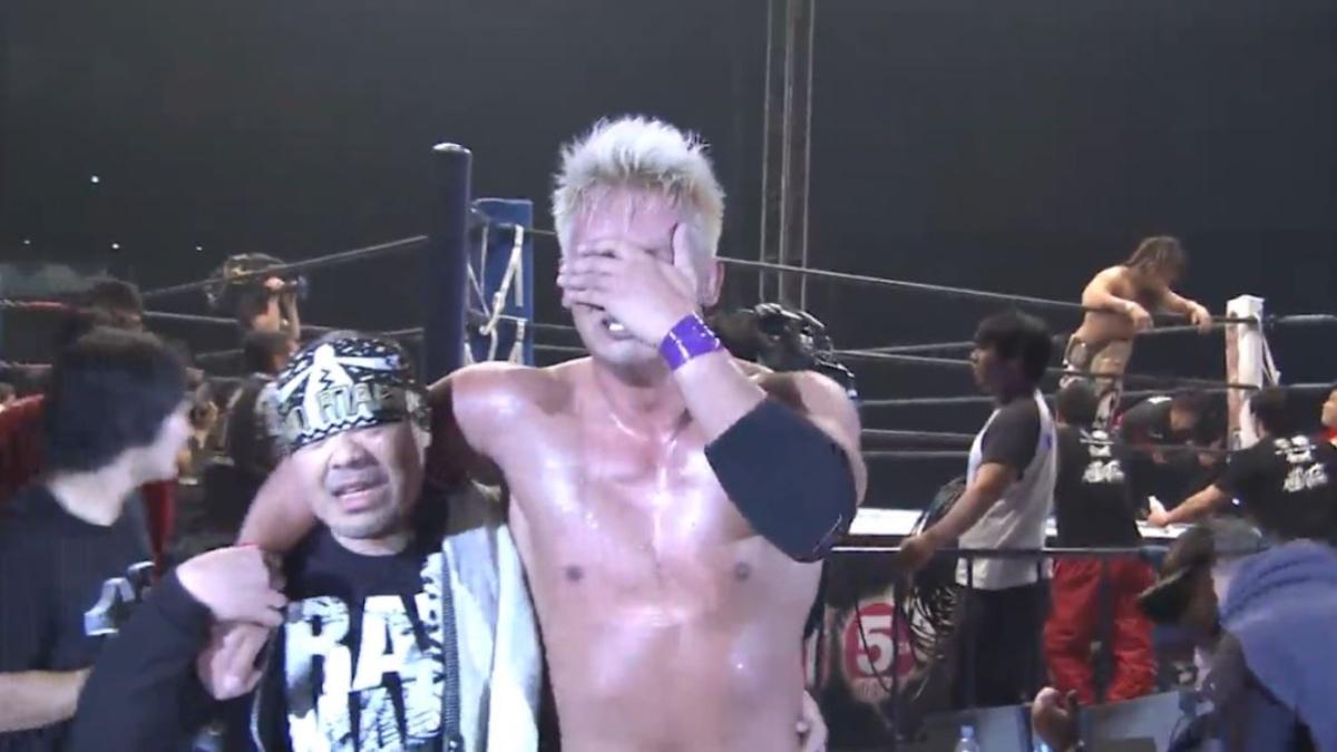 Kazuchika Okada crying while walking with Gedo