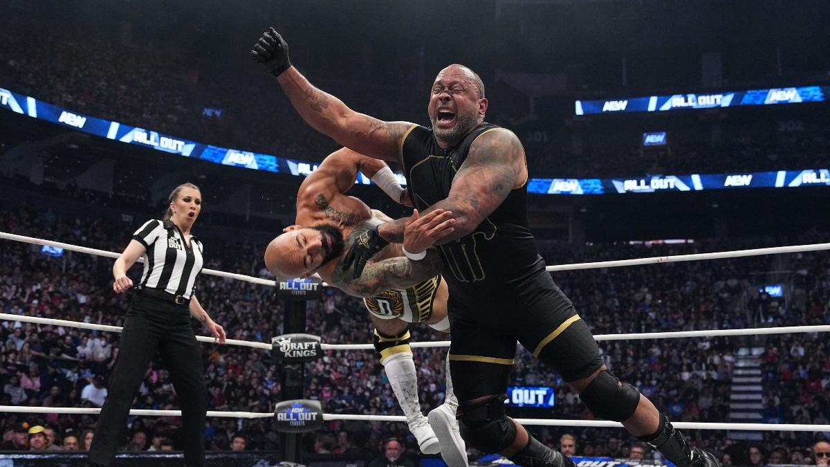 MVP hitting a lariat to Ricochet