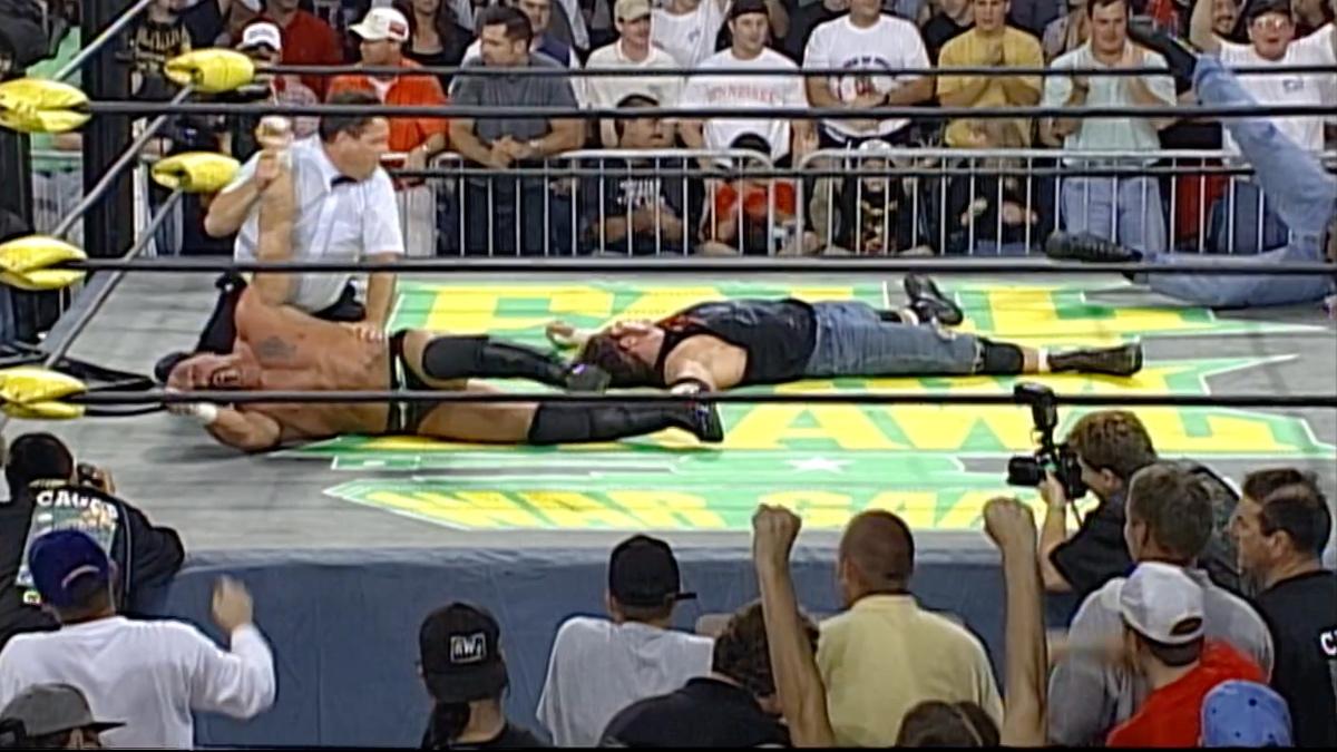 Perry Saturn and Raven lying on the mat at WCW Fall Brawl 1998