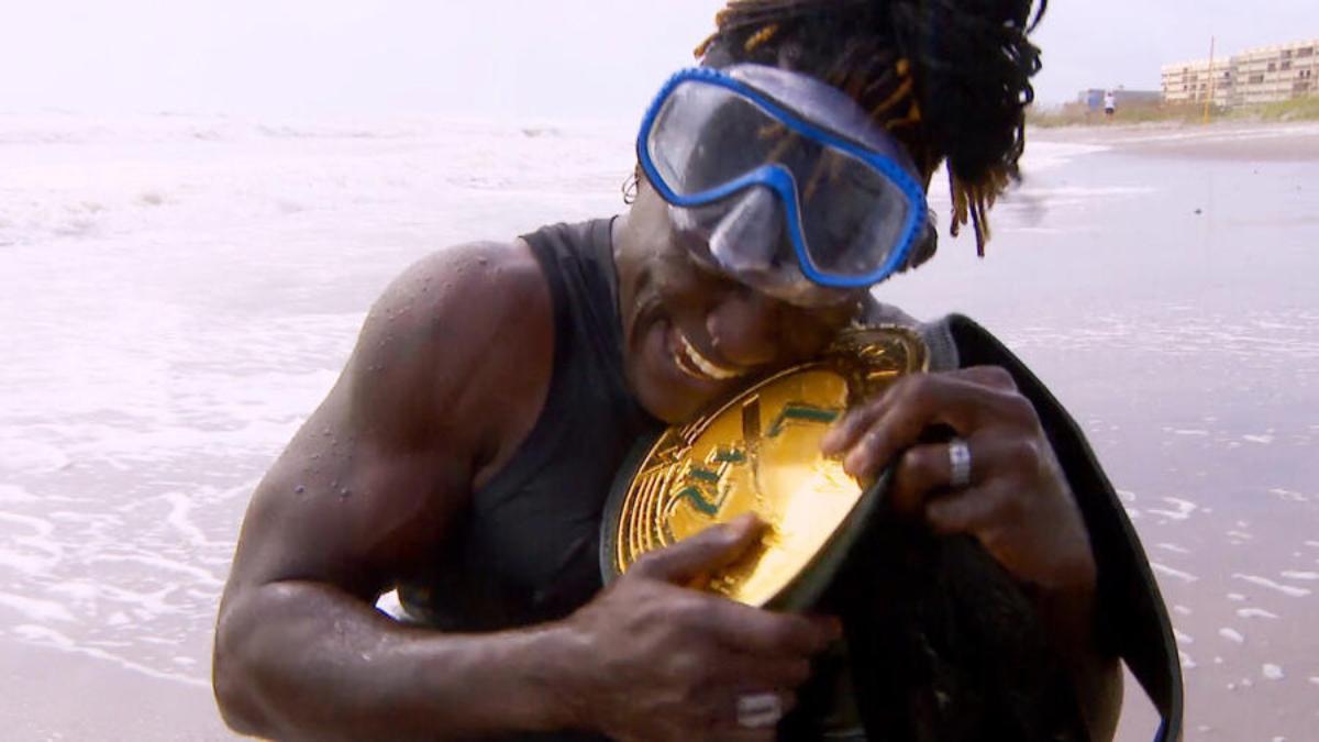 R-Truth with 24/7 Title at the beach on WWE Raw