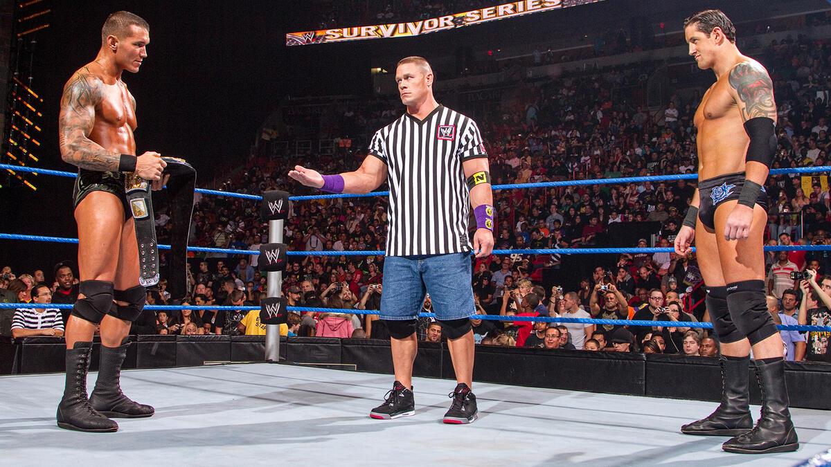Randy Orton, Wade Barrett, and special guest referee John Cena at WWE Survivor Series 2010