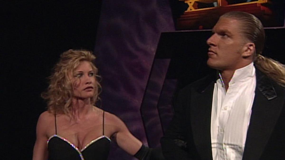 Sable and Hunter Hearst Helmsley at WWE WrestleMania XII making their way to the ring