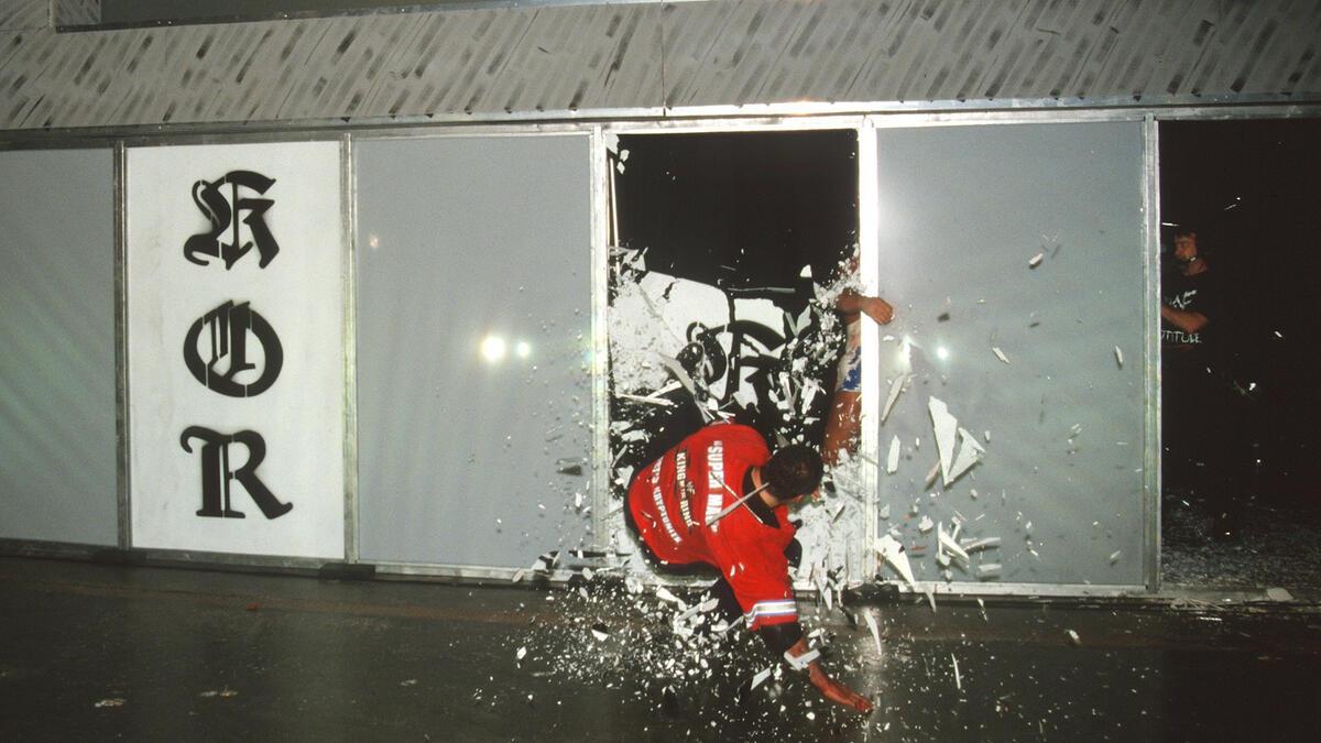 Shane McMahon exploding through glass at WWE King of the Ring 2001