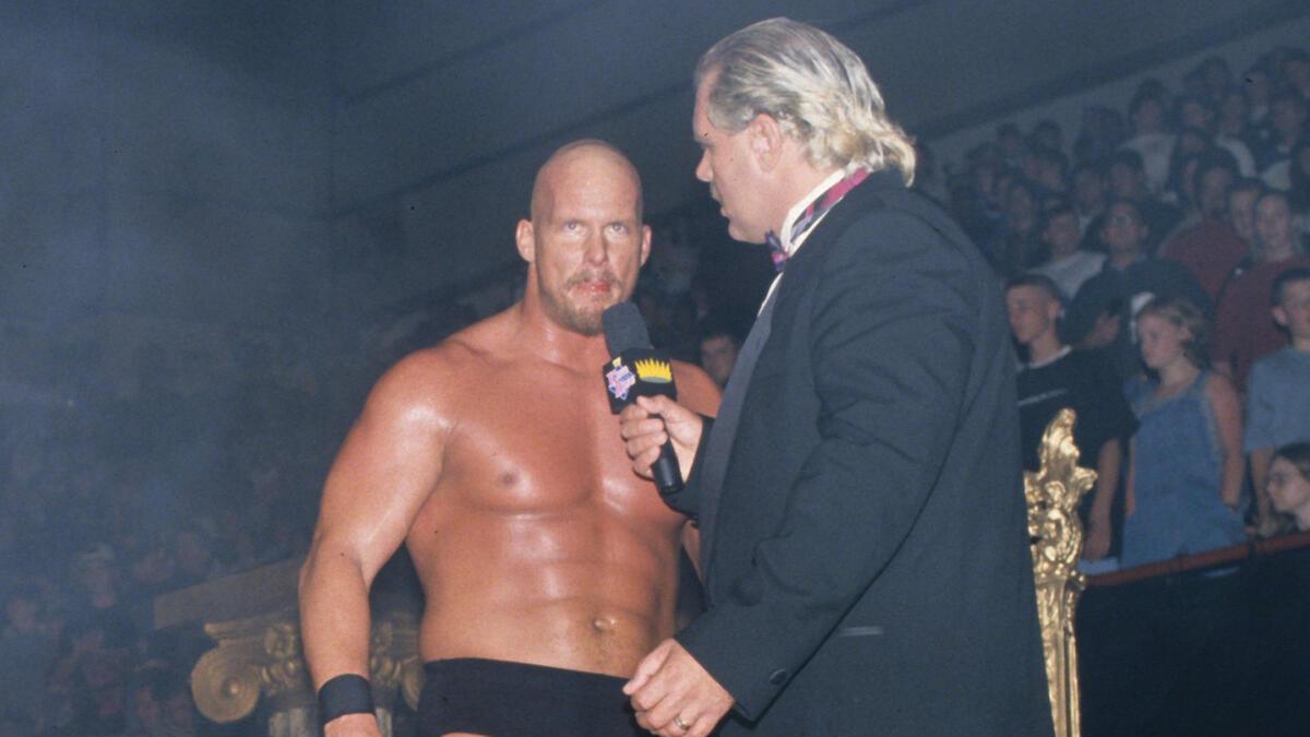 Steve Austin in an interview at WWE King of the Ring 1996 on the stage