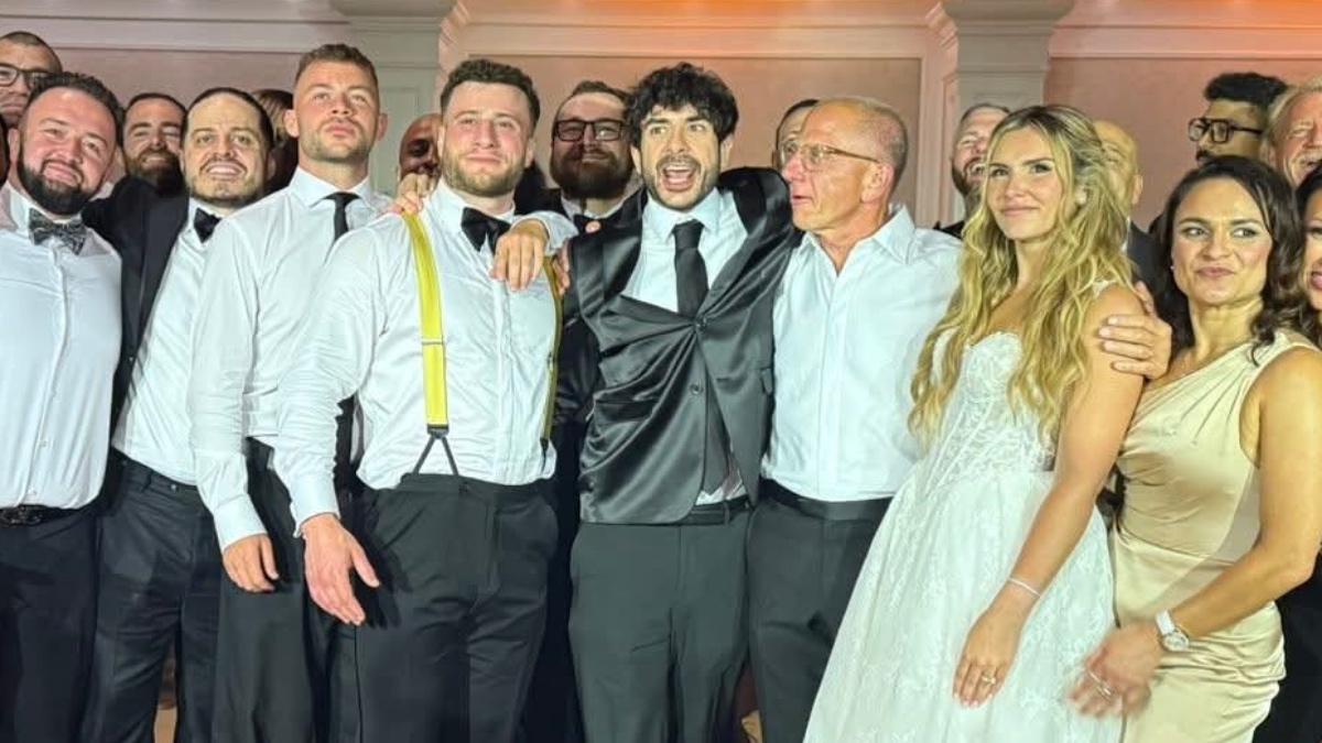 Tony Khan with MJF, Alicia Atout and others at a wedding