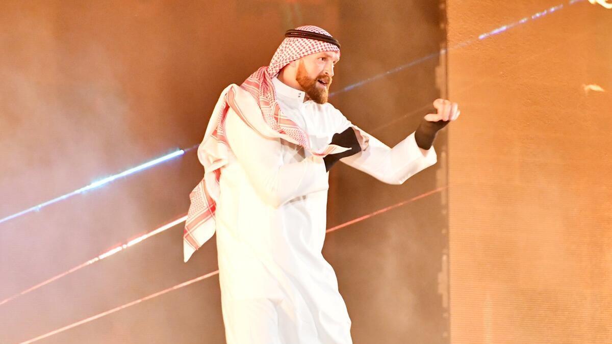 Tyson Fury wearing traditional Saudi attire at WWE Crown Jewel 2019