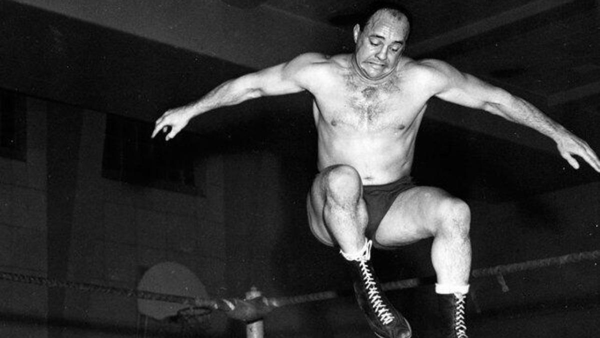 Verne Gagne leaping into the air