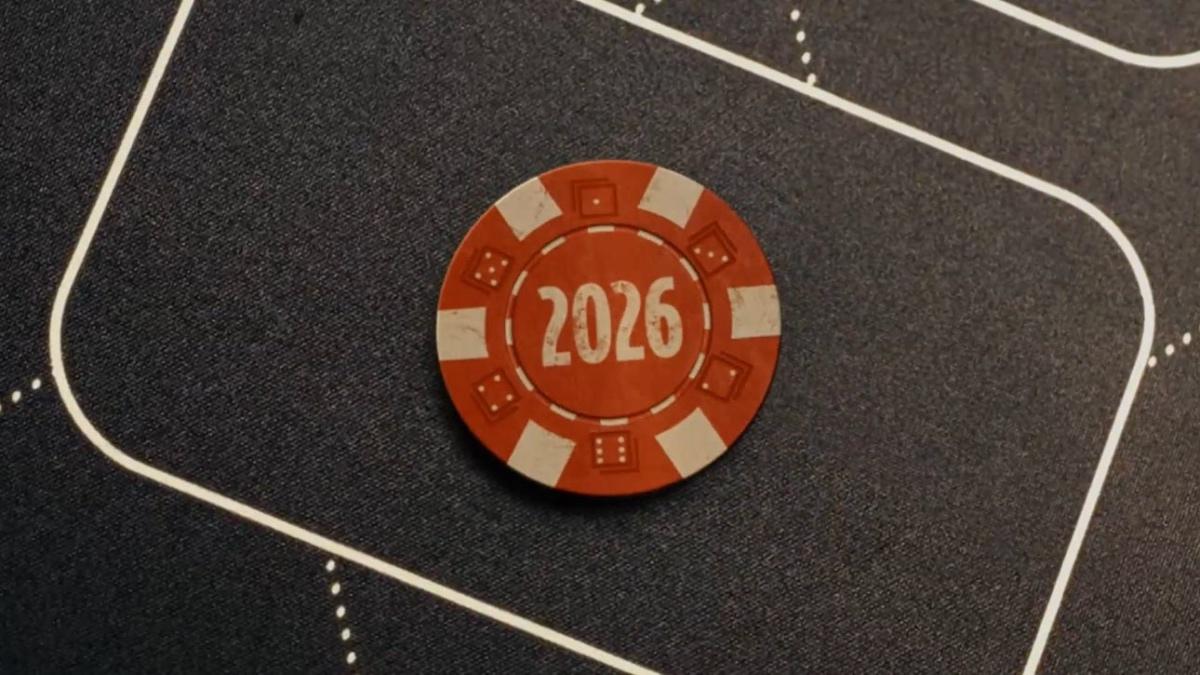 Red poker chip with 2026 written on it
